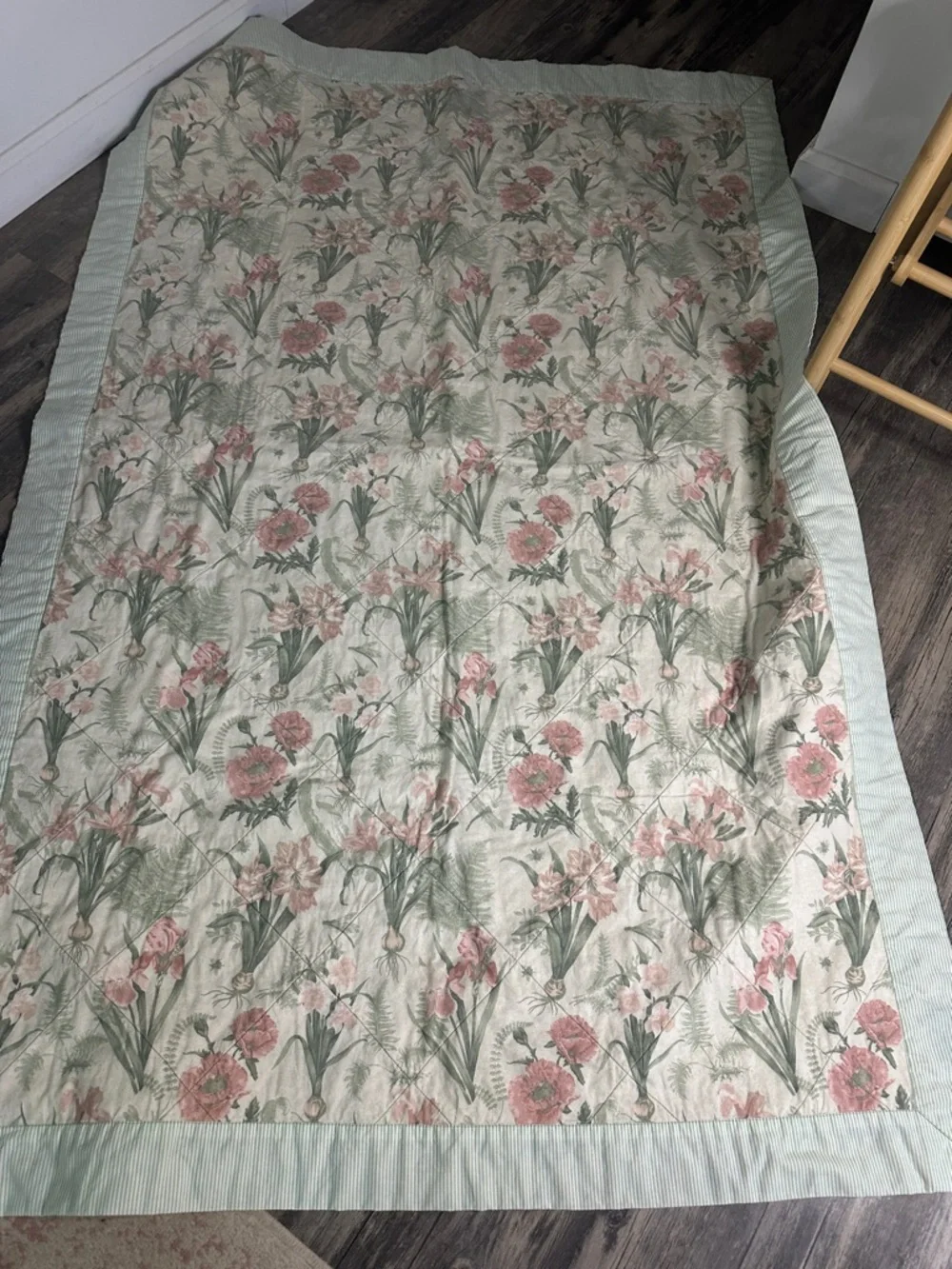 Floral Printed Quilted Throw‎ - Pink and Green